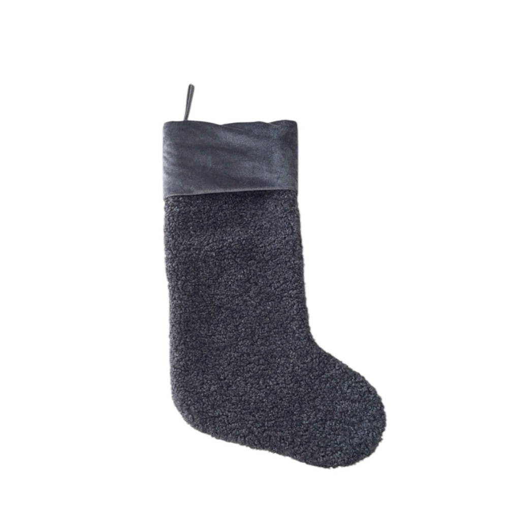 Arhaus Faux Sherpa Velvet‎ Dark Gray Christmas Stocking